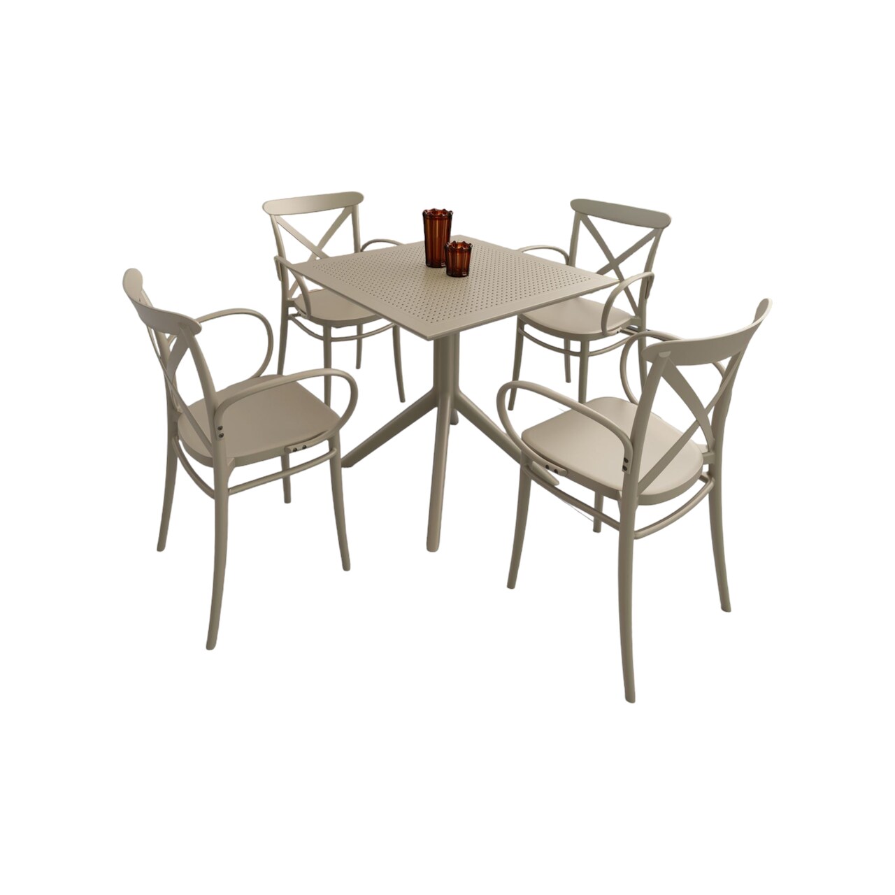 Luxury Commercial Living 5-Piece Taupe Brown Outdoor Patio XL Dining Set